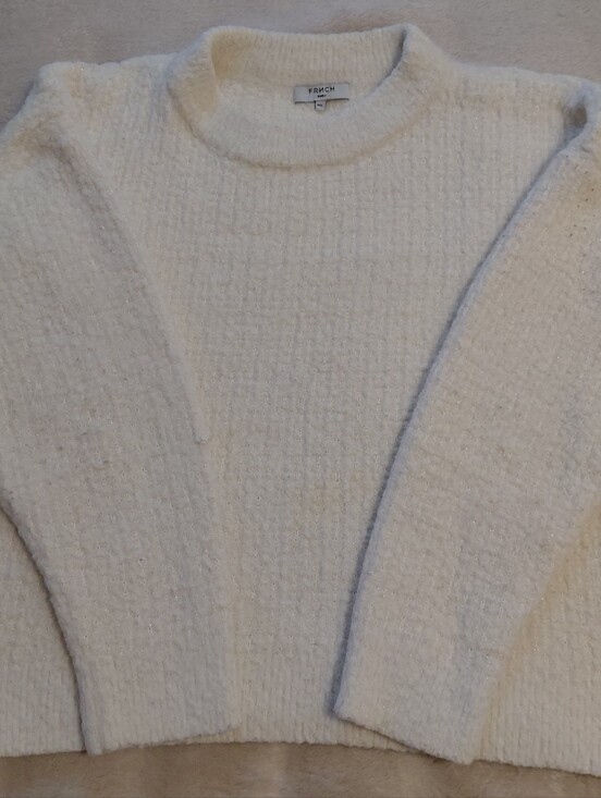 FRNCH Sweaters - FRNCH Paris Cream Fuzzy Knit Sweater Soft Cozy Long Sleeve Pullover Size M/L